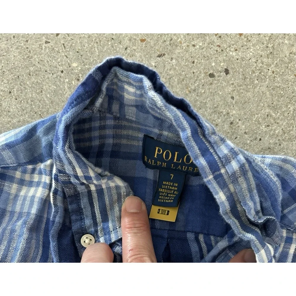 Polo Ralph Lauren Cotton & Linen Shirt Lot Boys Size 6 Short Sleeve Plaid Sz 6-7